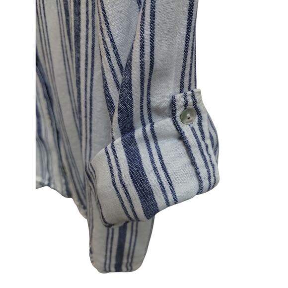 Sigrid Olsen Women's size Medium Striped Linen Button up Quiet Luxury Shirt Top - Picture 4 of 11